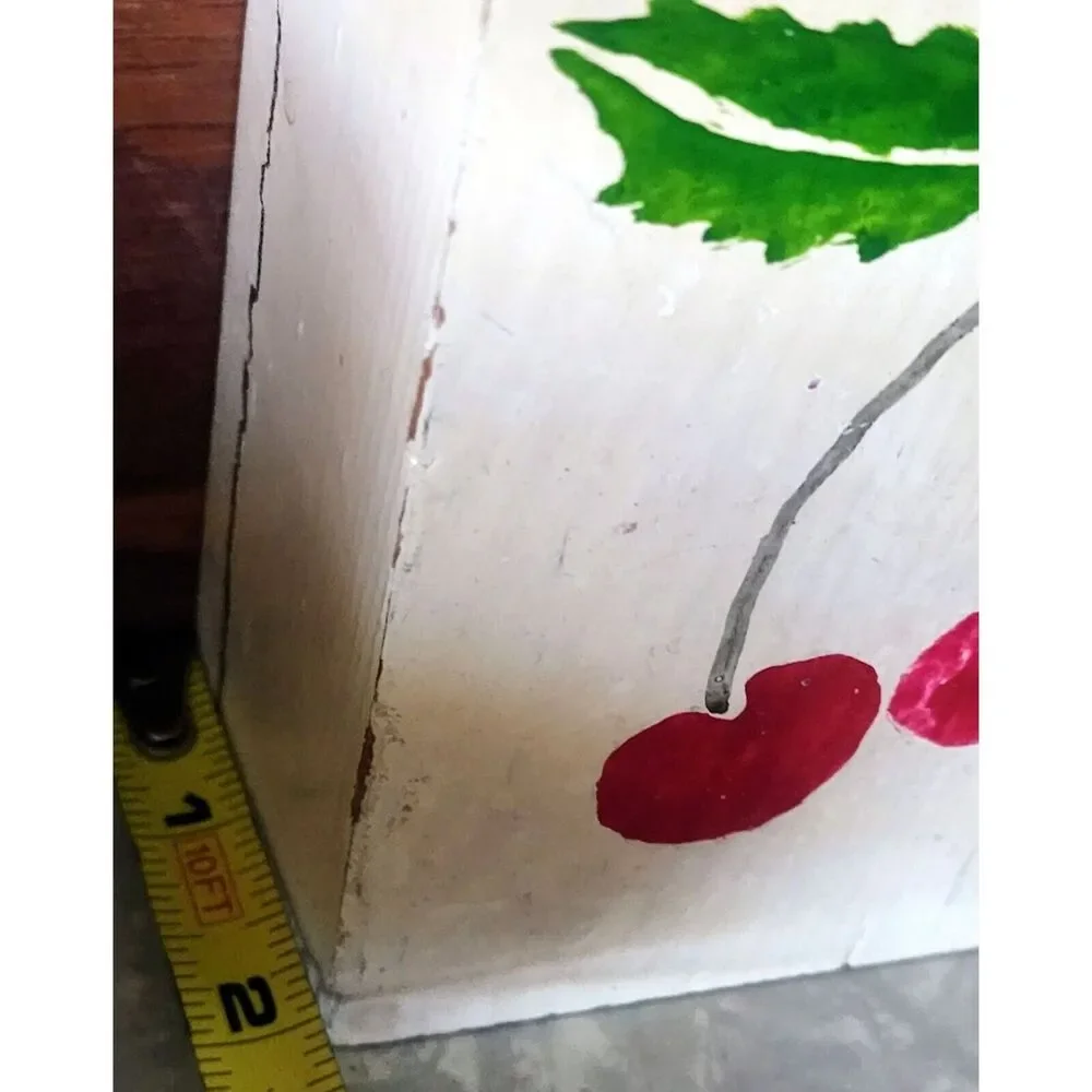 Vintage Farmhouse Wooden Hanging Knife Holder Cherry Design Holds 8 See Pic.